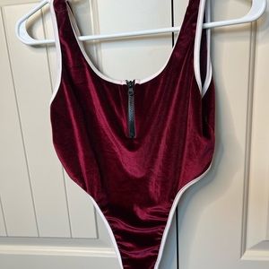 Cute 2 piece maroon velour suit size medium